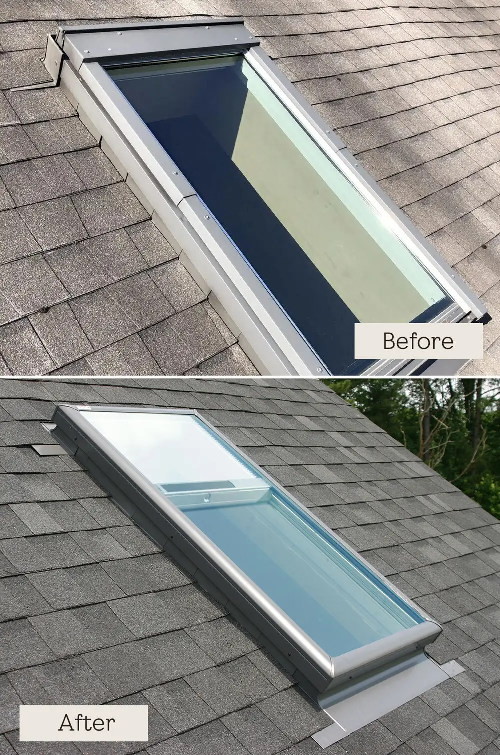 Skylight replacement before and after